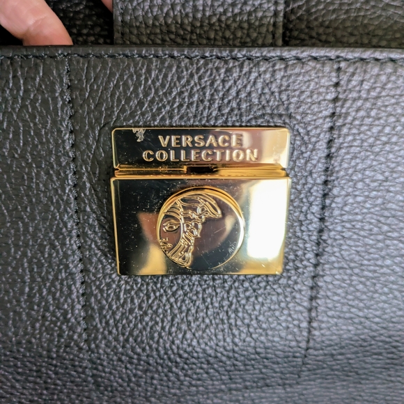 Versace Collection By Gianni Versace Black Pebble Leather Bag Never Used NWT - Picture 3 of 16